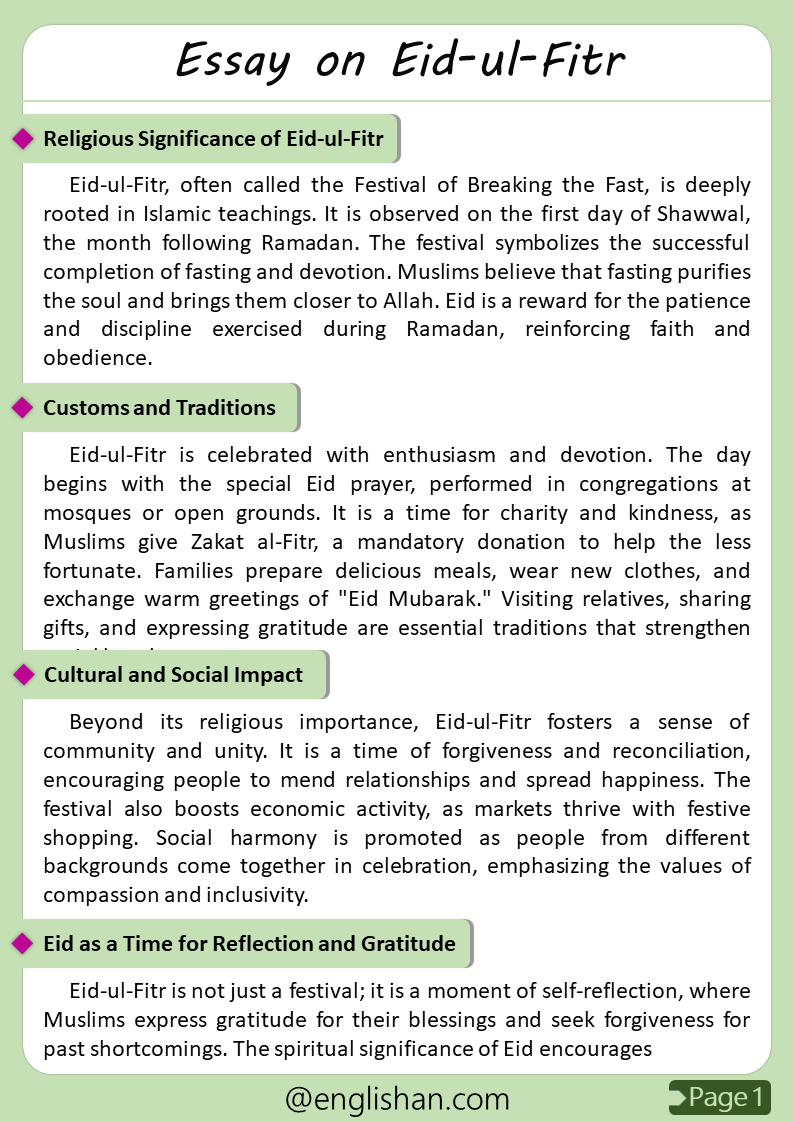 Eid-ul-Fitr essay – Meaning, traditions, and significance.