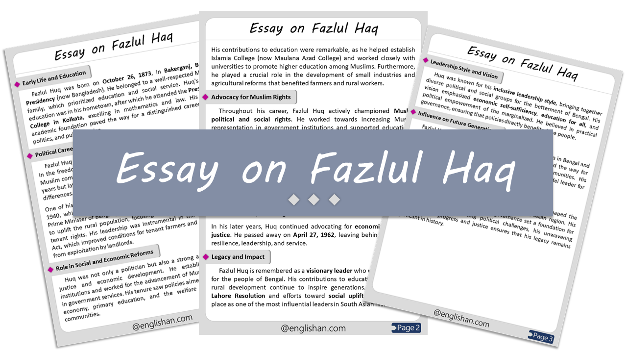 Fazlul Huq Essay – 10 Lines, 250 Words, and 500 Words