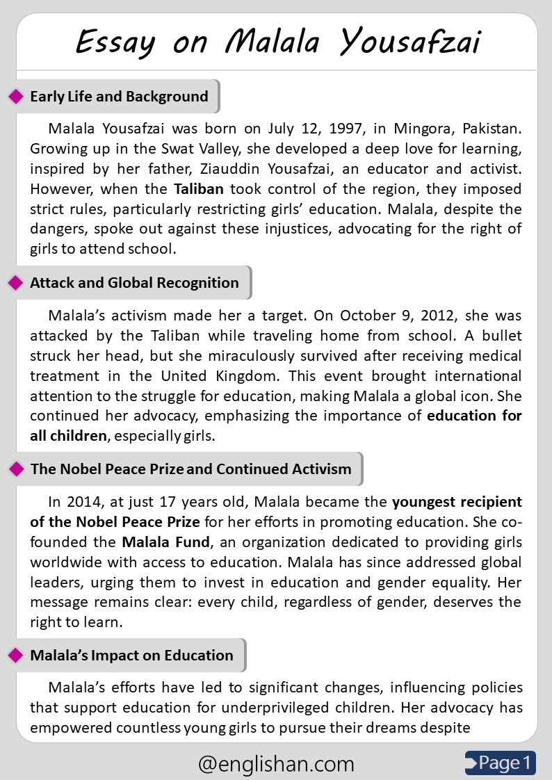 500 Words Malala Yousafzai Essay for Upper Primary and Lower Secondary