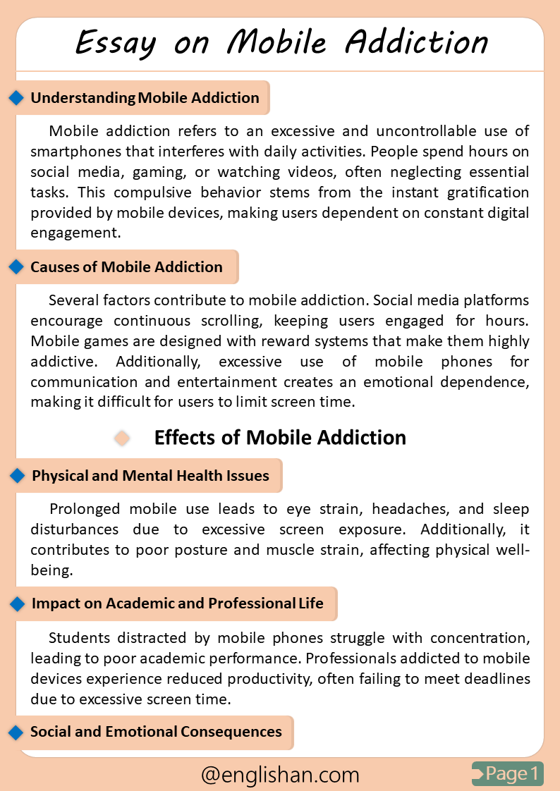 Mobile Addiction Essay - 500 Words Sample with Free PDF