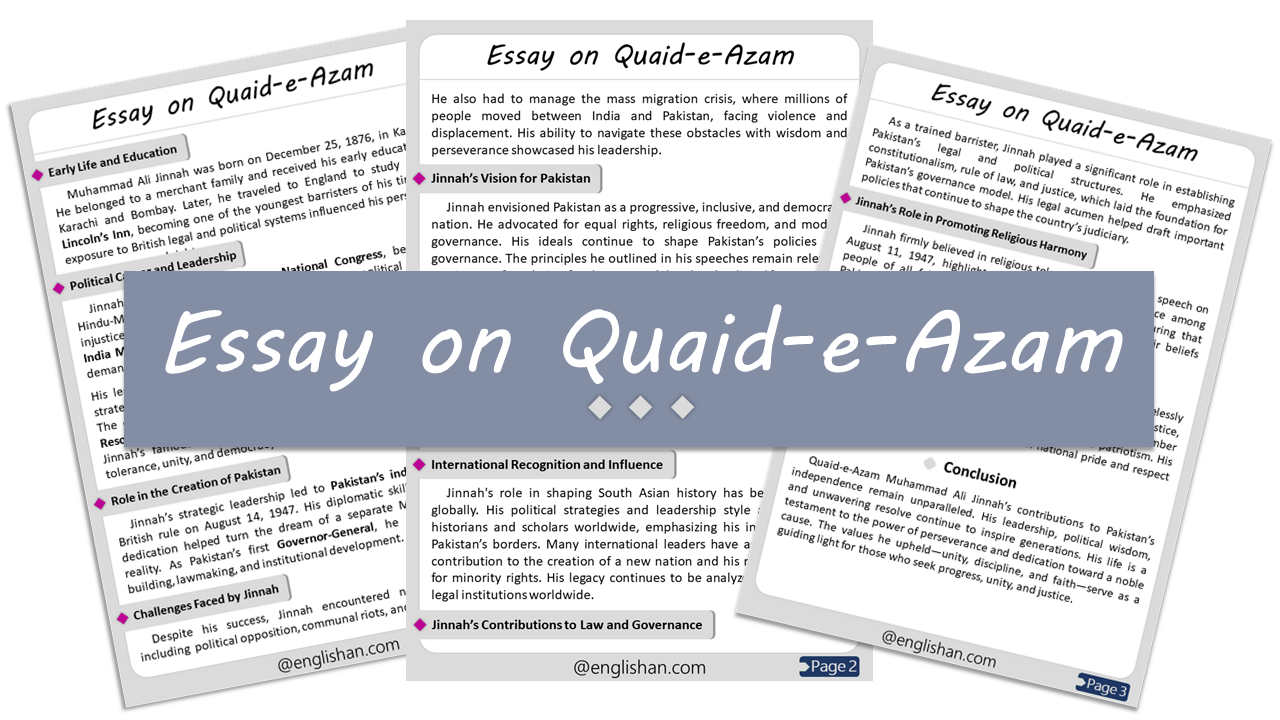 Quaid-e-Azam Muhammad Ali Jinnah Essay – 10 Lines, 250 Words, and 500 Words