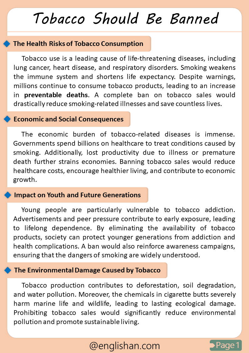 500 Words Selling Tobacco Should Be Banned Essay for Upper Primary and Lower Secondary