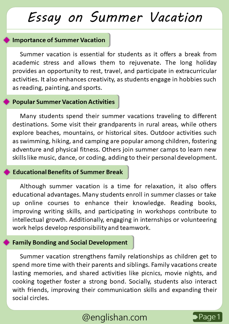 Summer Vacation Essay - 500 Words with Free PDF