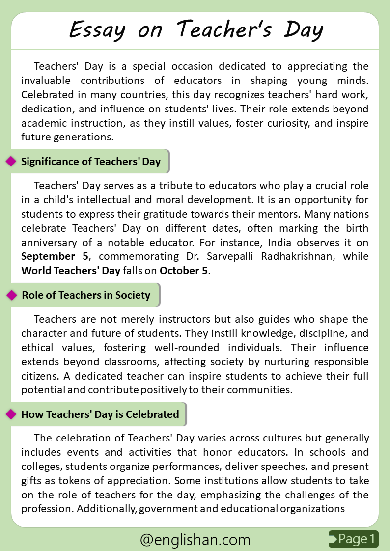 Teachers' Day Essay – 500 Words Sample