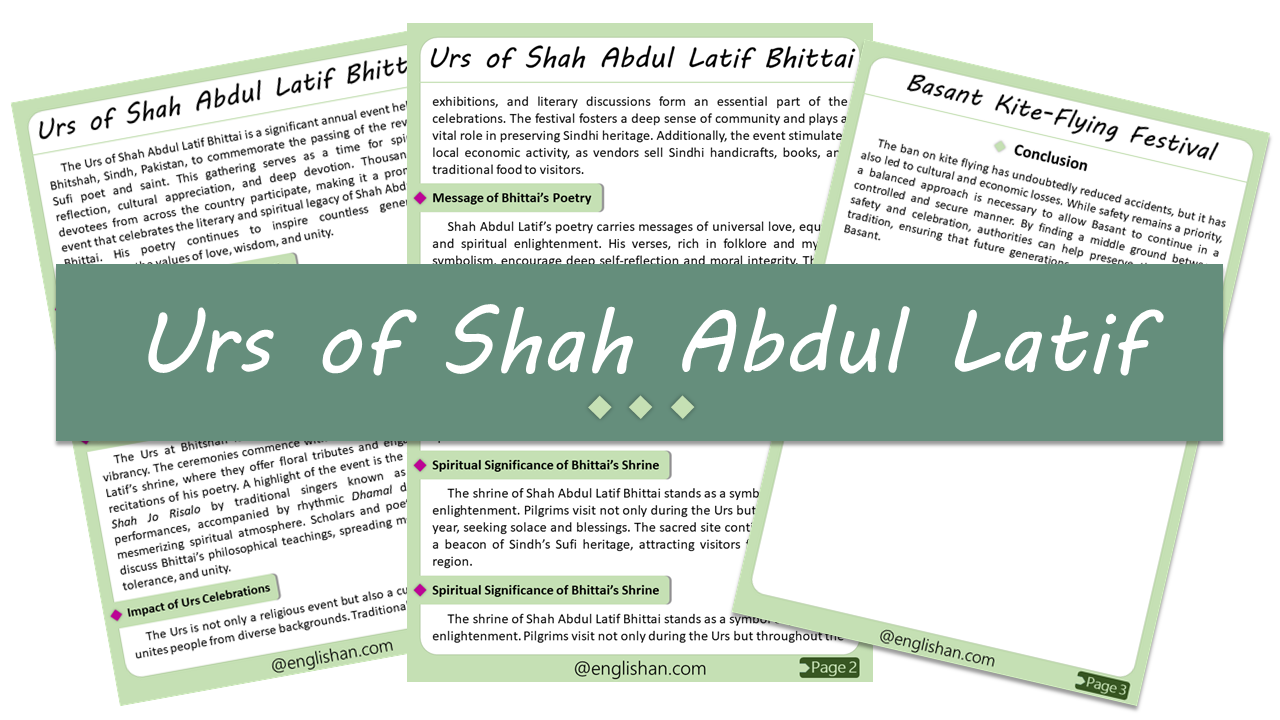 Urs of Shah Abdul Latif Bhittai (Bhitshah) Essay – 10 Lines, 250 Words, and 500 Words