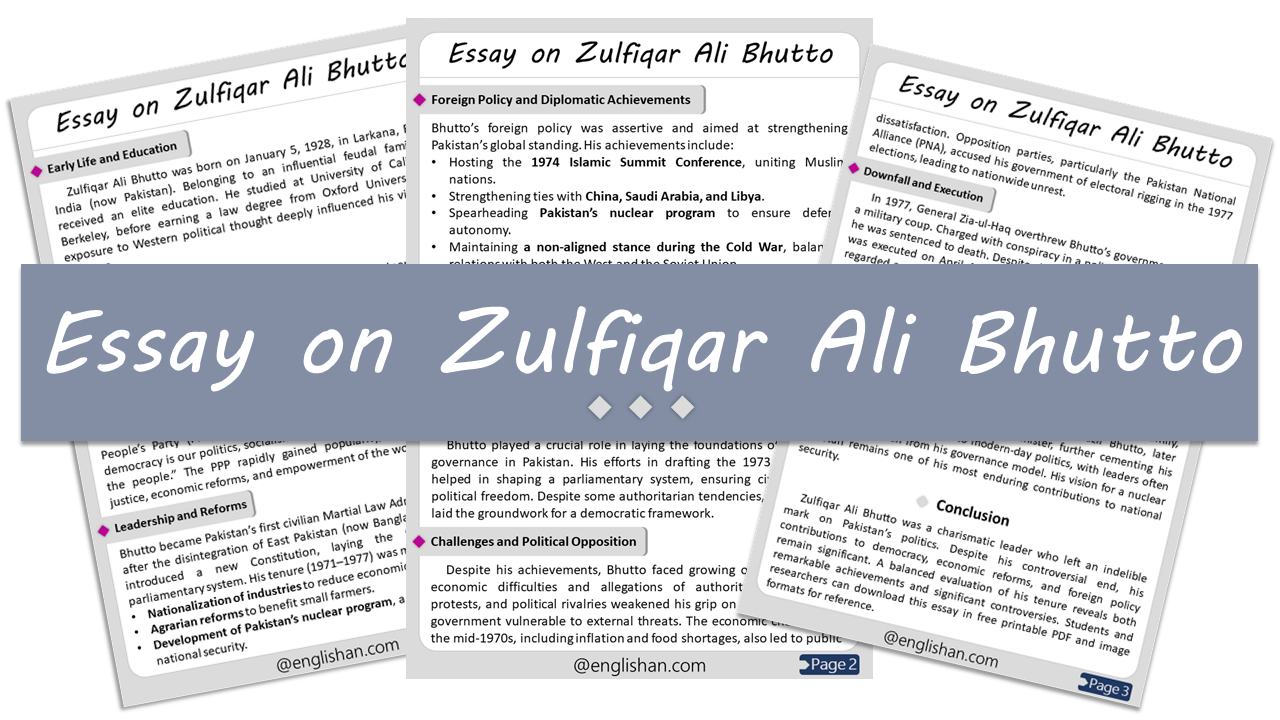 Zulfiqar Ali Bhutto Essay – 10 Lines, 250 Words, and 500 Words