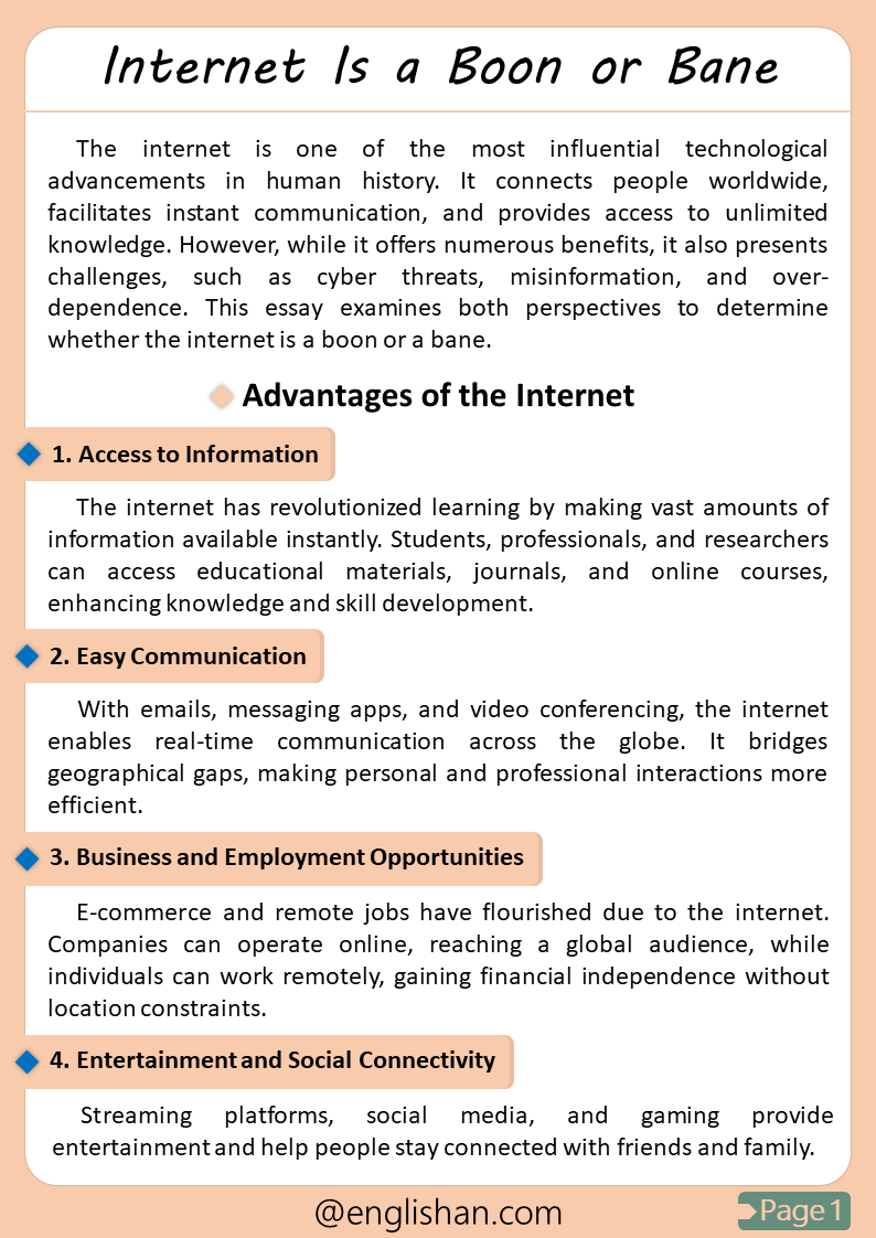 Internet: Boon or Bane - Essay with PDF & Image Download