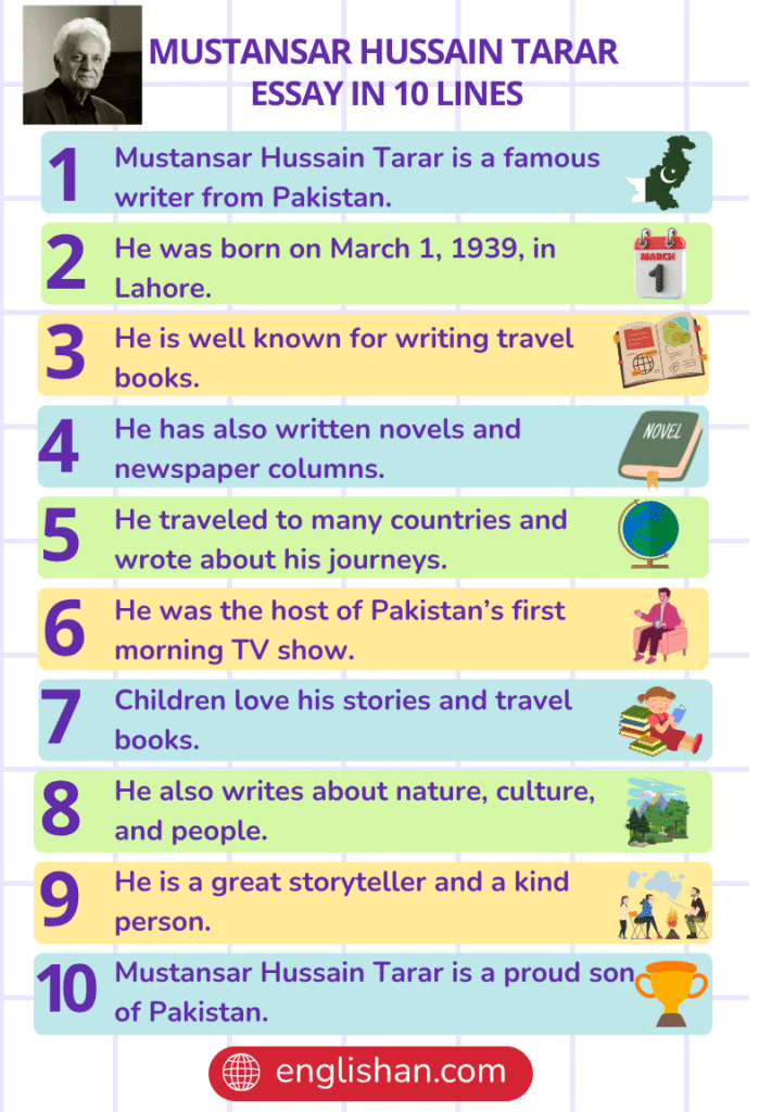 Mustansar Hussain Tarar Essay in 10 Lines