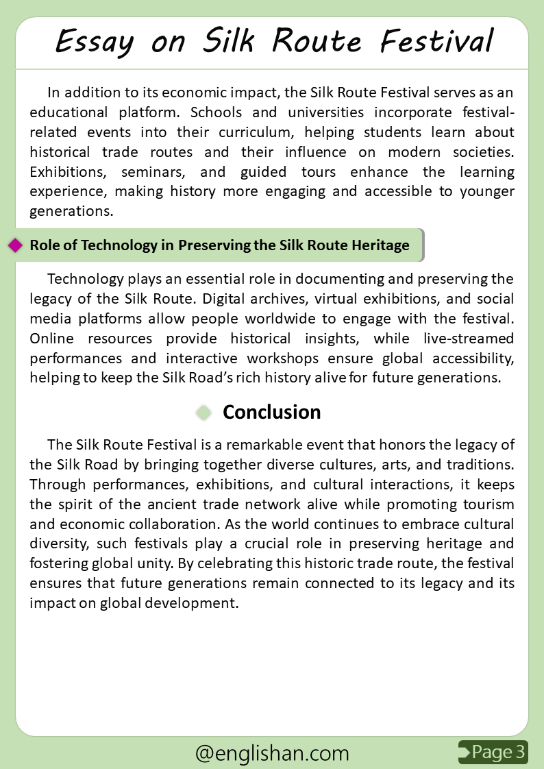 Silk Route Festival Essay in 10 Lines