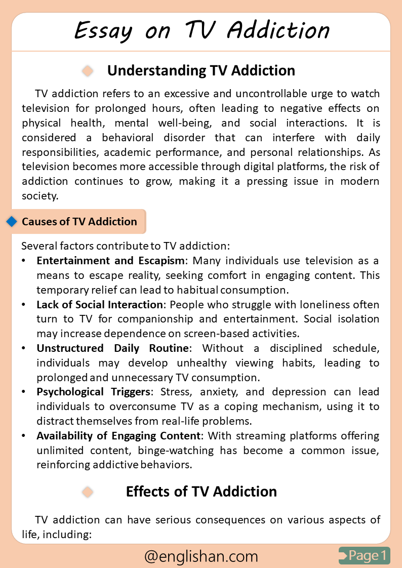 TV Addiction Essay – Causes, Effects & Solutions