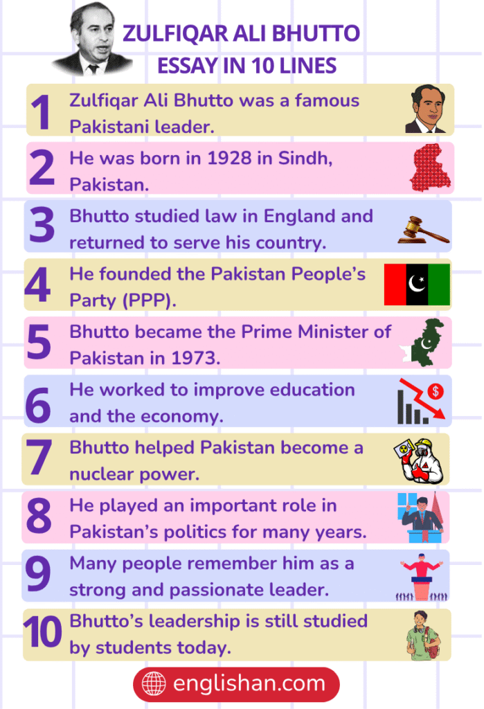 Zulfiqar Ali Bhutto Essay in 10 Lines