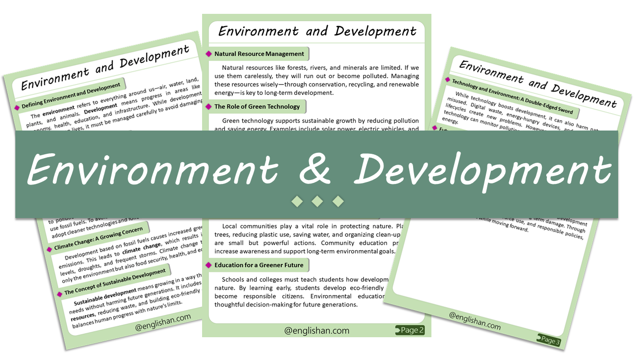 Environment and Development Essay – 10 Lines, 250 Words, and 500 Words