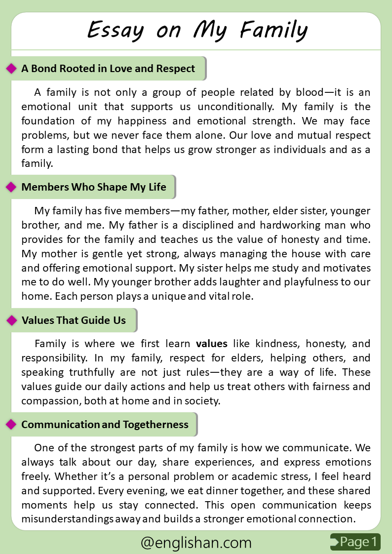 500 Words My Family Essay for Upper Primary and Lower Secondary