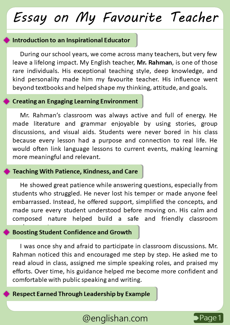 500 Words My Favourite Teacher Essay for Upper Primary and Lower Secondary