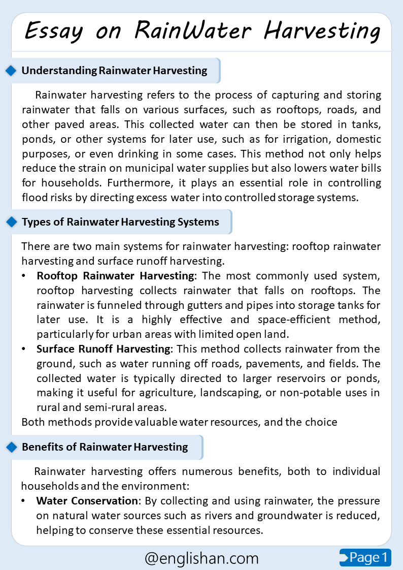 500 Words RainWater Harvesting Essay for Upper Primary and Lower Secondary