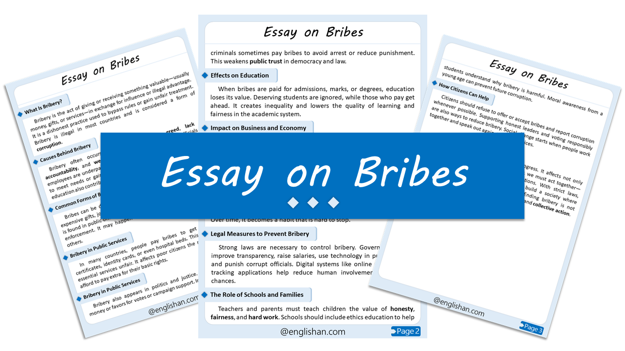 Bribes Essay – 10 Lines, 250 Words, and 500 Words