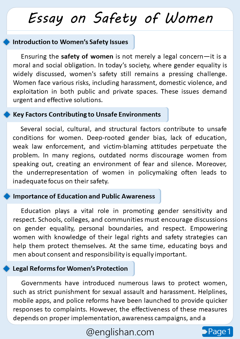 500 Words Safety of Women Essay for Upper Primary and Lower Secondary