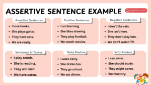 List of assertive sentence examples in sentences for practice