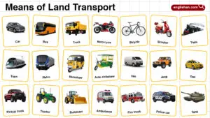 Means of Land Transport in English with their Pictures