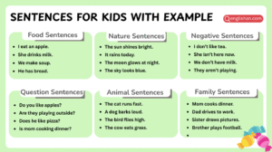 Sentences for kids in English with grouped example sentences