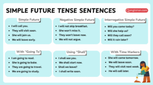 Simple future tense sentences used in English with examples