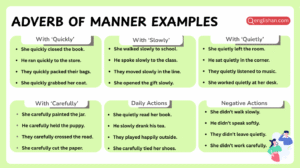 Adverb of manner examples in sentences with usage patterns
