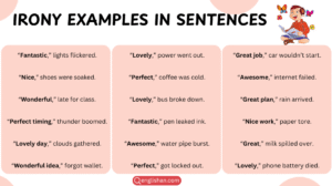 Irony examples in sentences with clear usage forms