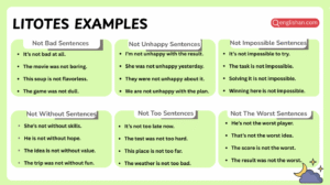 Litotes examples in English sentences with clear usage patterns