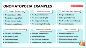 Onomatopoeia sentence examples with clear English sentence usage