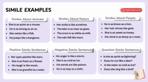 Simile examples in sentences showing clear English sentence structures