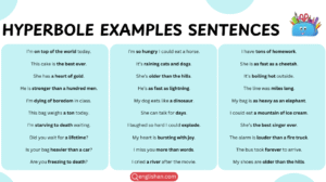 Hyperbole examples in sentences for English grammar structure learning