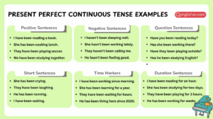 List of present perfect continuous tense examples in English sentences