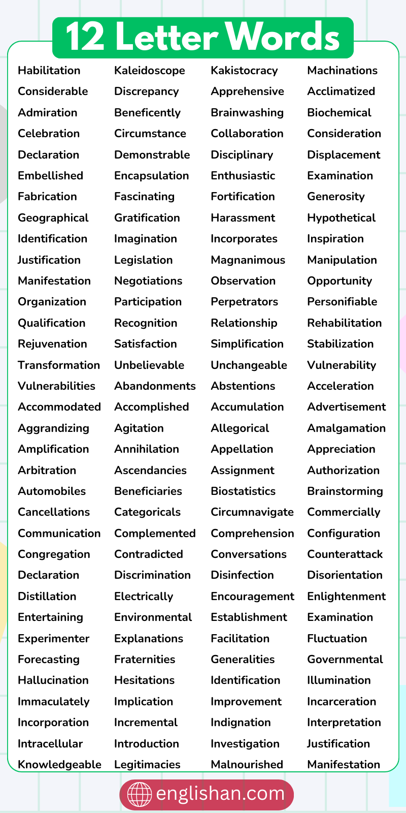 12 Letter Words with Multiple Vowels for Vocabulary Building