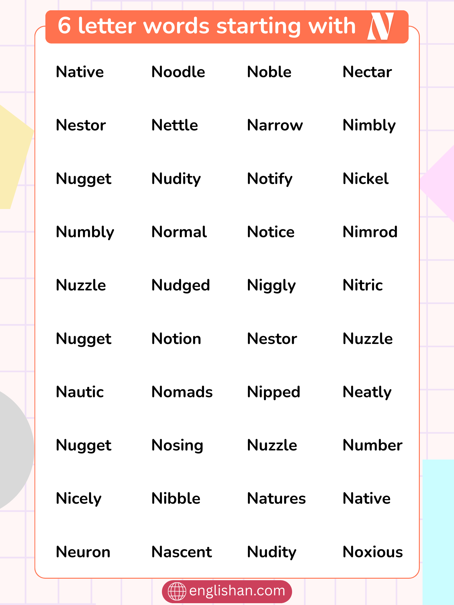 6 letter words starting with N vocabulary list
