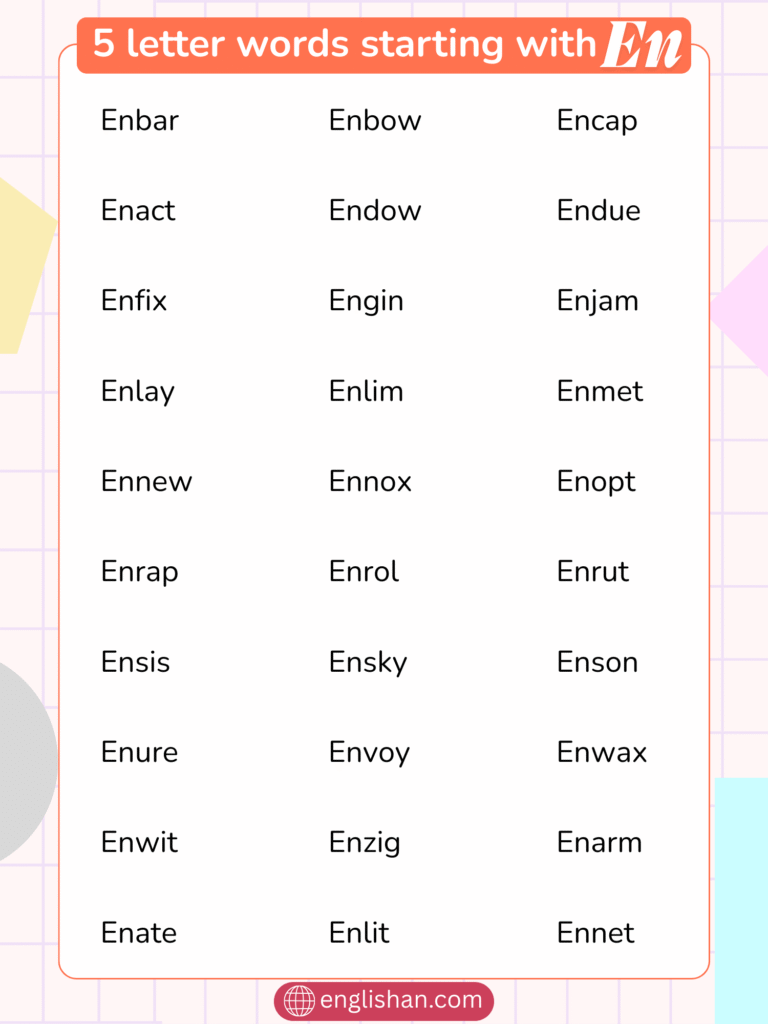  List of 5 letter words starting with En