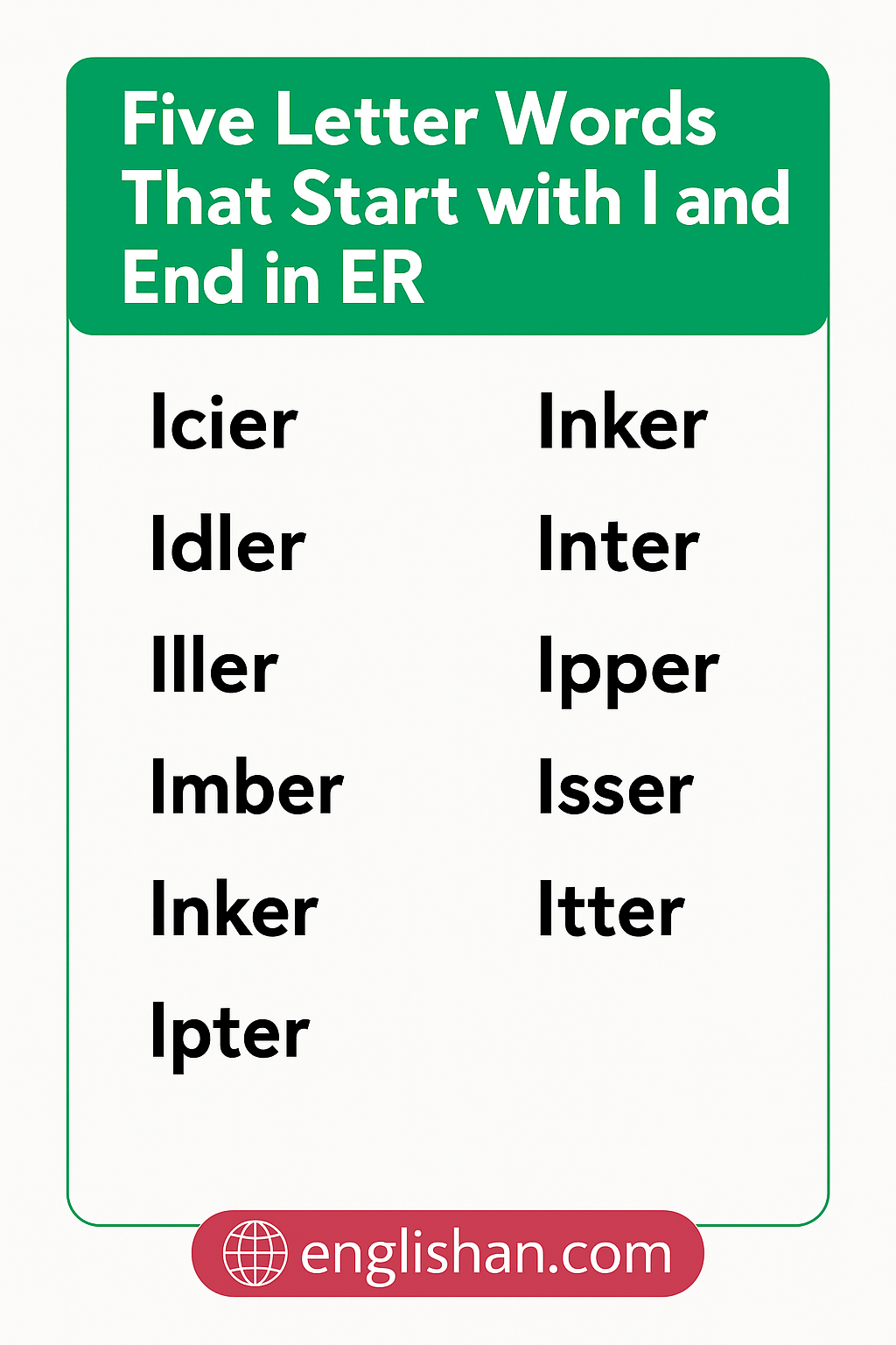 List of Five Letter Words That Start with I and End in ER