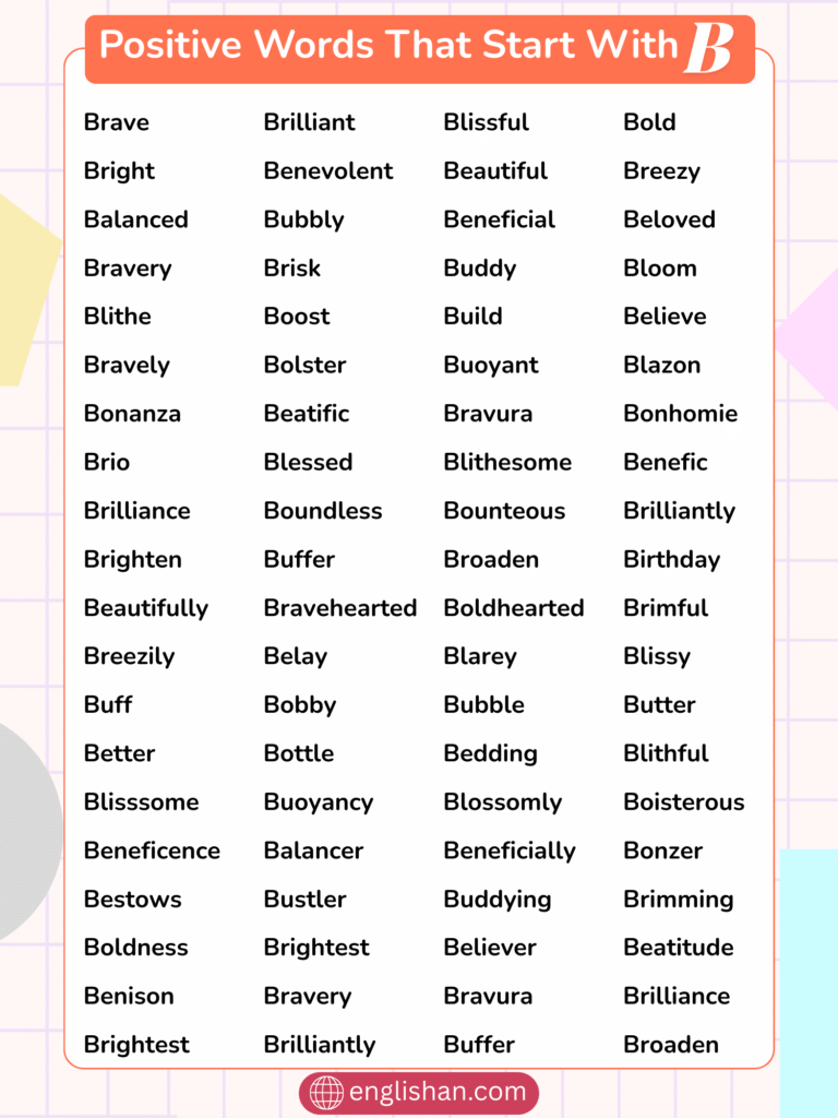  Positive words that start with B list in English