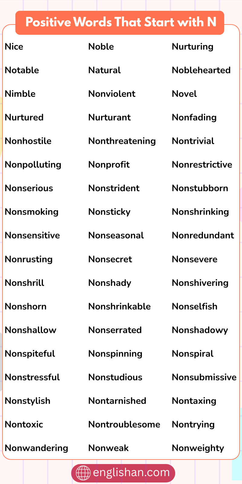  List of positive words that start with N in English