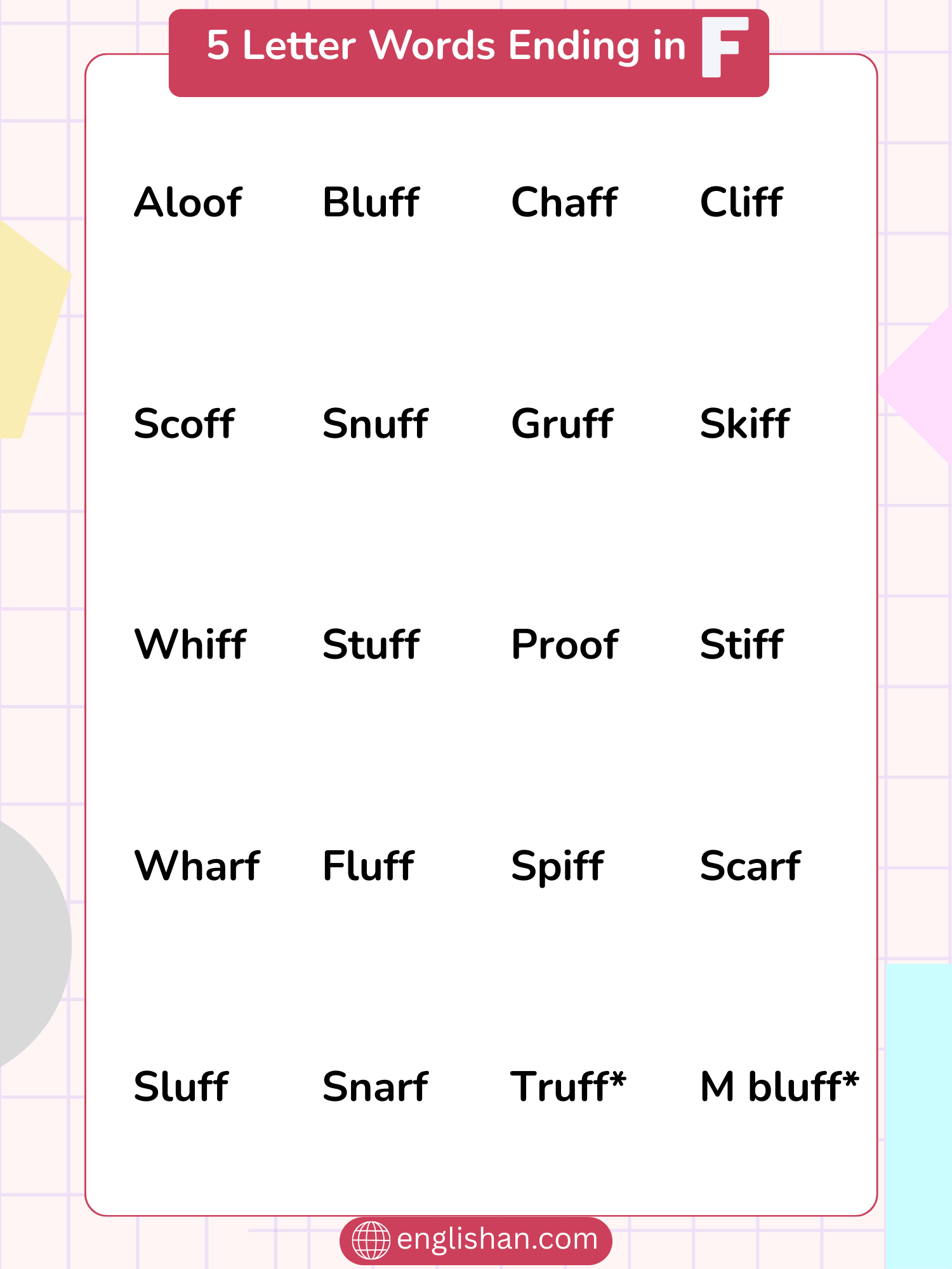 5 Letter Words Ending in F