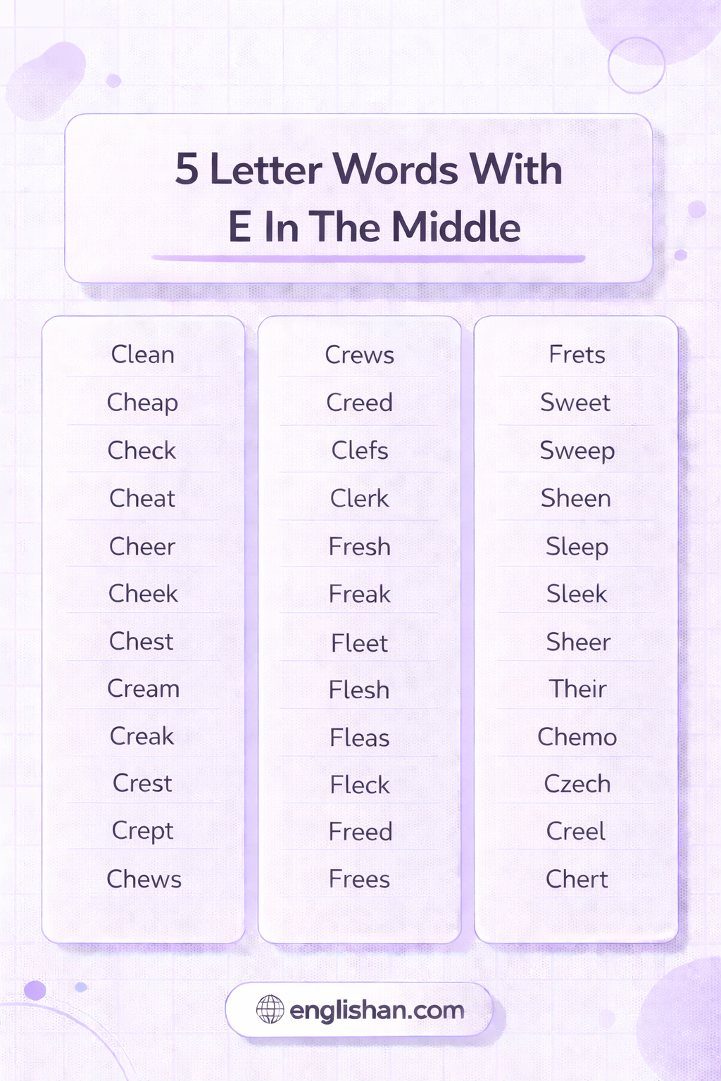 5 Letter Words With E In The Middle in Them