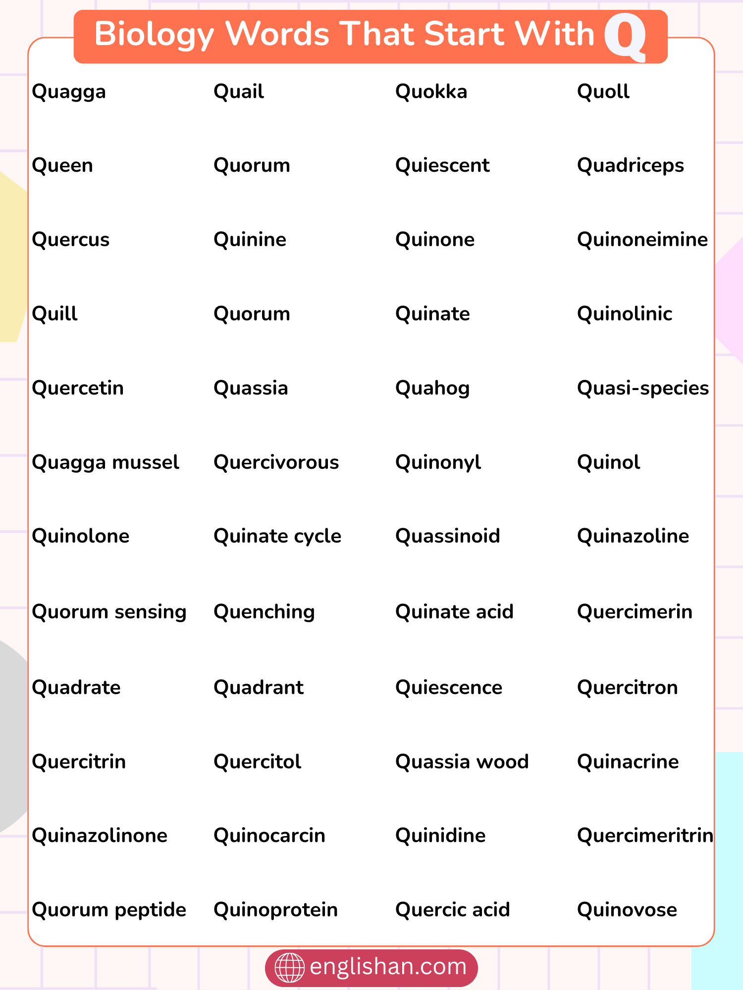 List of biology words that start with Q, common and rare