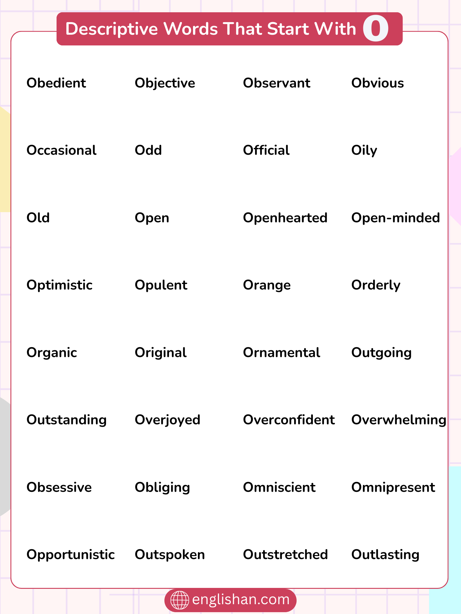 List of Descriptive Words That Start With O including personality and emotions
