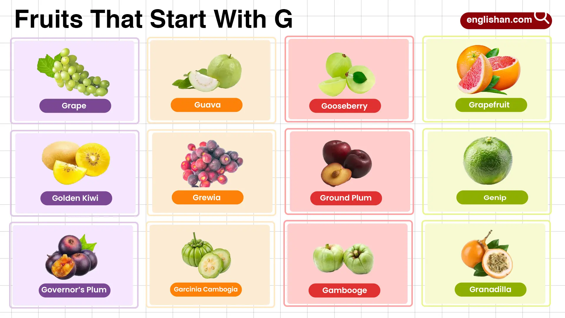 Fruits That Start With G including tropical, citrus, and sweet