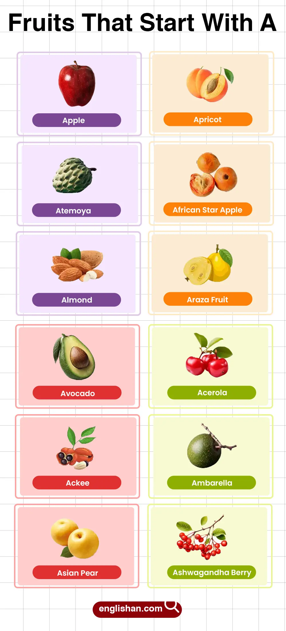 List of fruit that starts with an a including tropical and common fruits