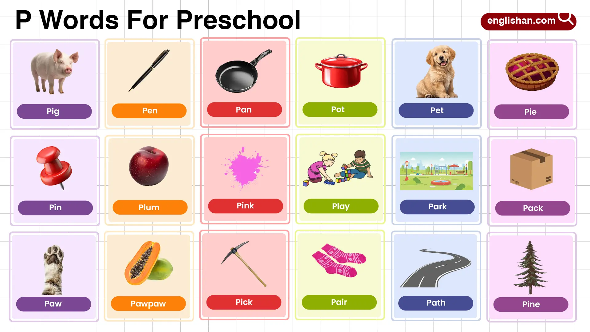 List of Preschool Words That Start With Letter P