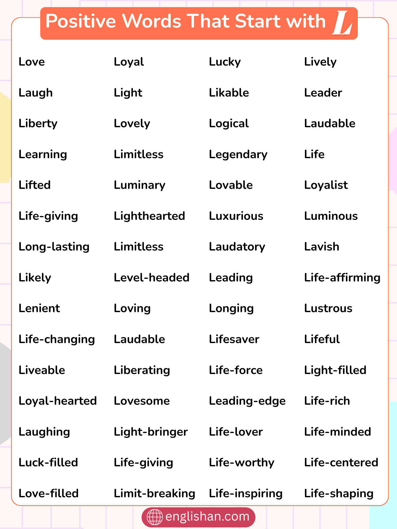  List of Positive Words That Start With L including motivation, emotions, actions