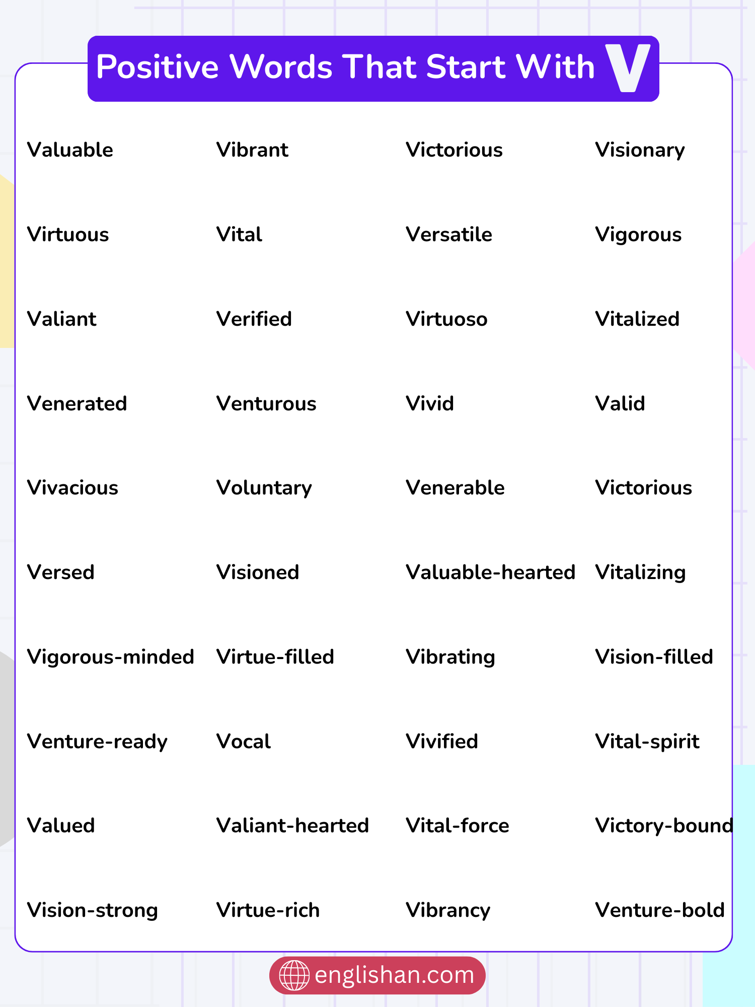 Descriptive Words That Start With V for Kids and Adults