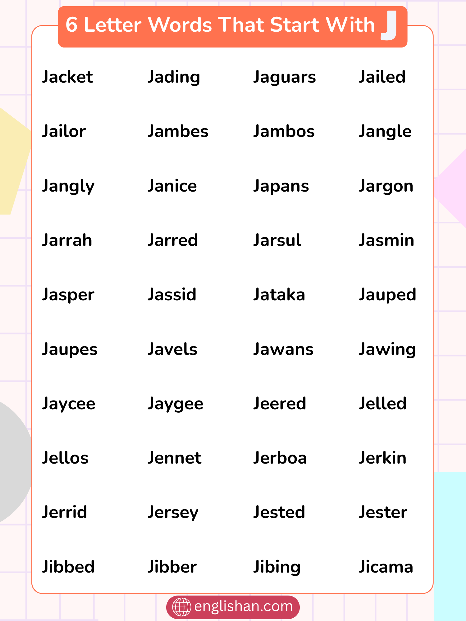 Six-letter words starting with J with meanings