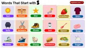 list of words that start with S for animals and objects