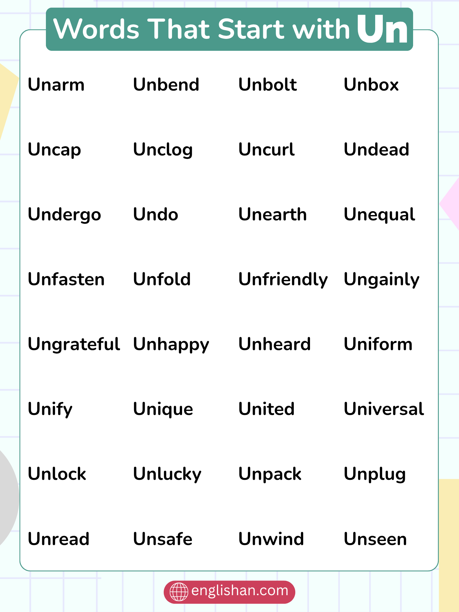 List of words that start with un for daily use and word games